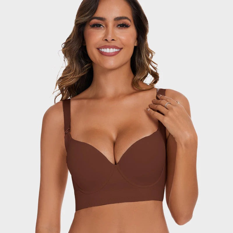 Soutien-gorge marron invisible, push-up avant, boucle, usage quotidien